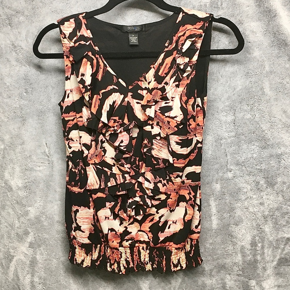 Style & Co Ruffle Front Colorful Top Size P (0)